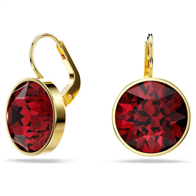 Bella drop earrings Round cut, Red, Gold-tone plated