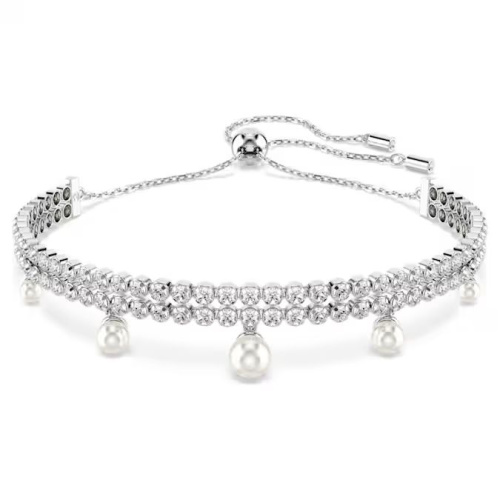 Ariana Grande x Swarovski bracelet Crystal pearl, Round cut, White, Rhodium plated