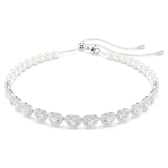 Ariana Grande x Swarovski Tennis choker Mixed cuts, Heart, White, Rhodium plated