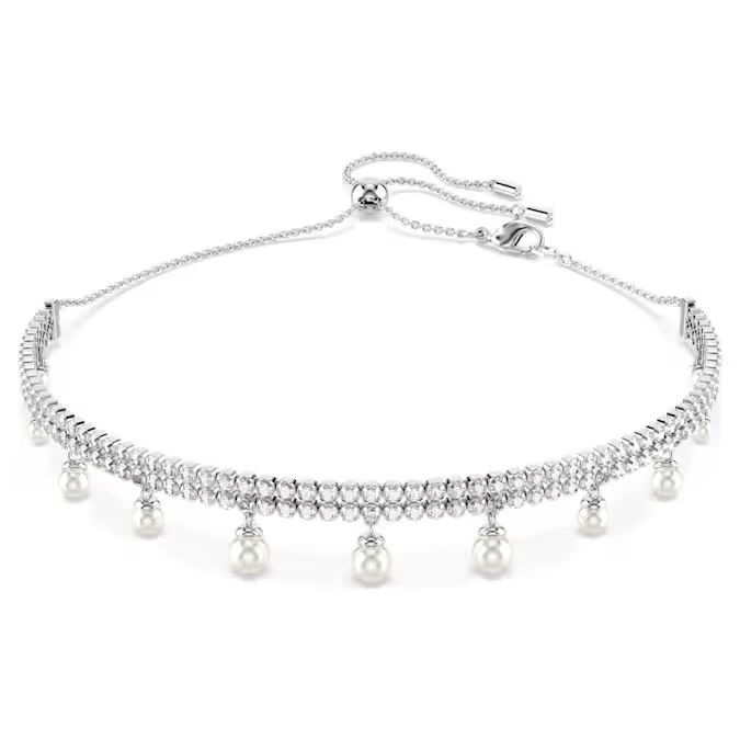 Ariana Grande x Swarovski choker Crystal pearl, Round cut, White, Rhodium plated