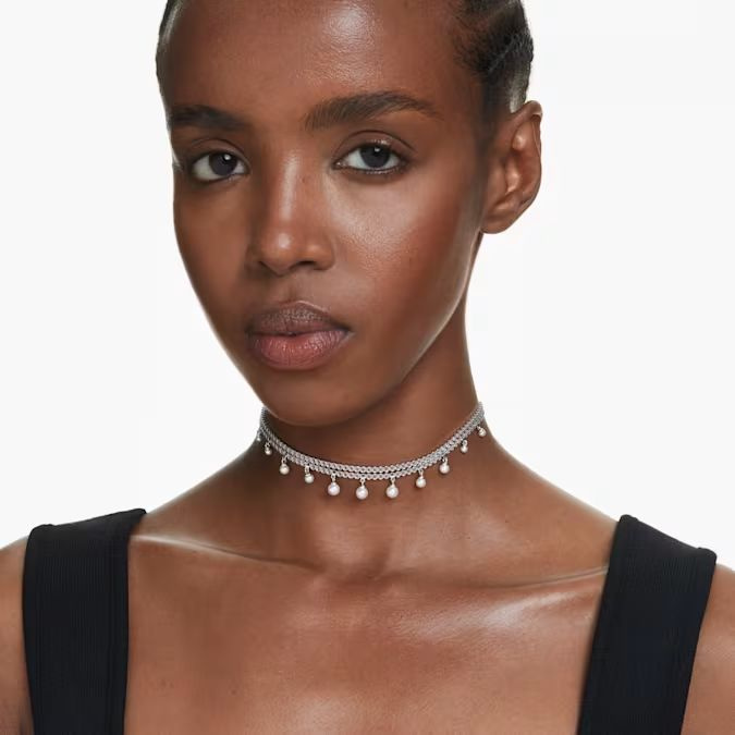 Ariana Grande x Swarovski choker Crystal pearl, Round cut, White, Rhodium plated