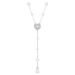 Ariana Grande x Swarovski Y necklace Crystal pearl, Mixed cuts, Heart, White, Rhodium plated