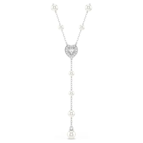 Ariana Grande x Swarovski Y necklace Crystal pearl, Mixed cuts, Heart, White, Rhodium plated