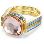 Chroma ring Cushion cut, Multicolored, Gold-tone plated