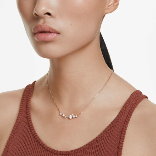 Constella necklace Crystal pearl, Round cuts, White