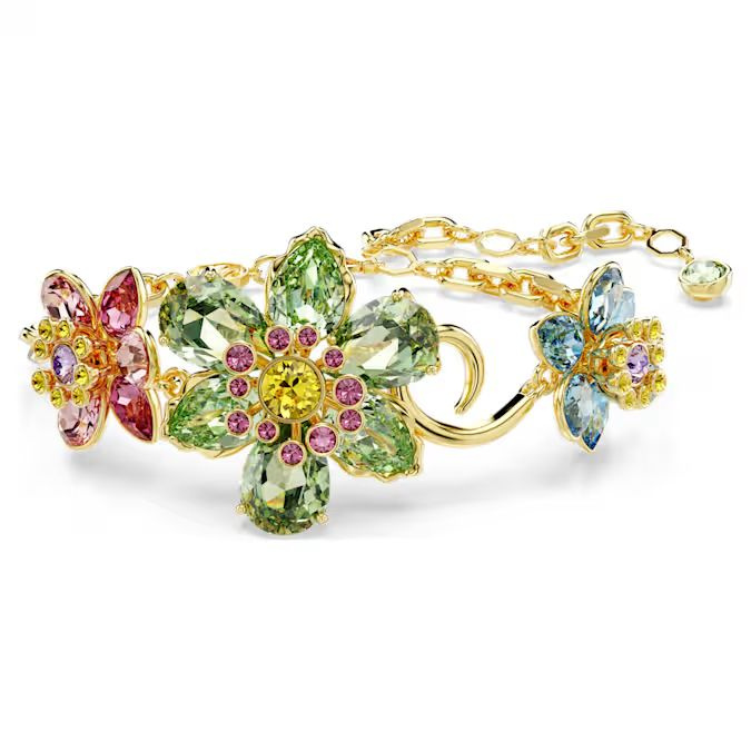 Idyllia bracelet Mixed cuts, Flower, Multicolored, Gold-tone plated