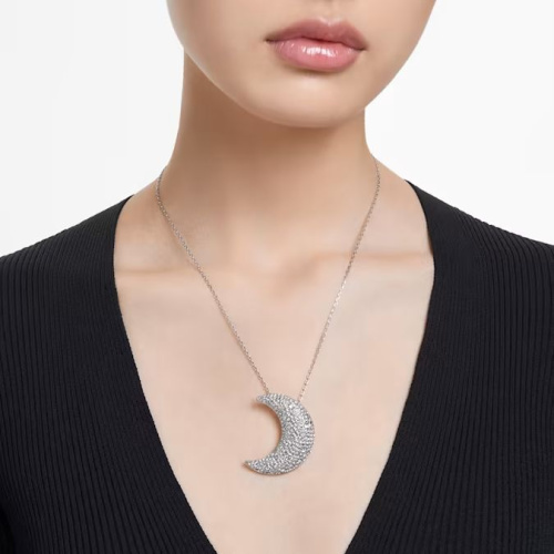 Luna pendant Moon, White, Rhodium plated