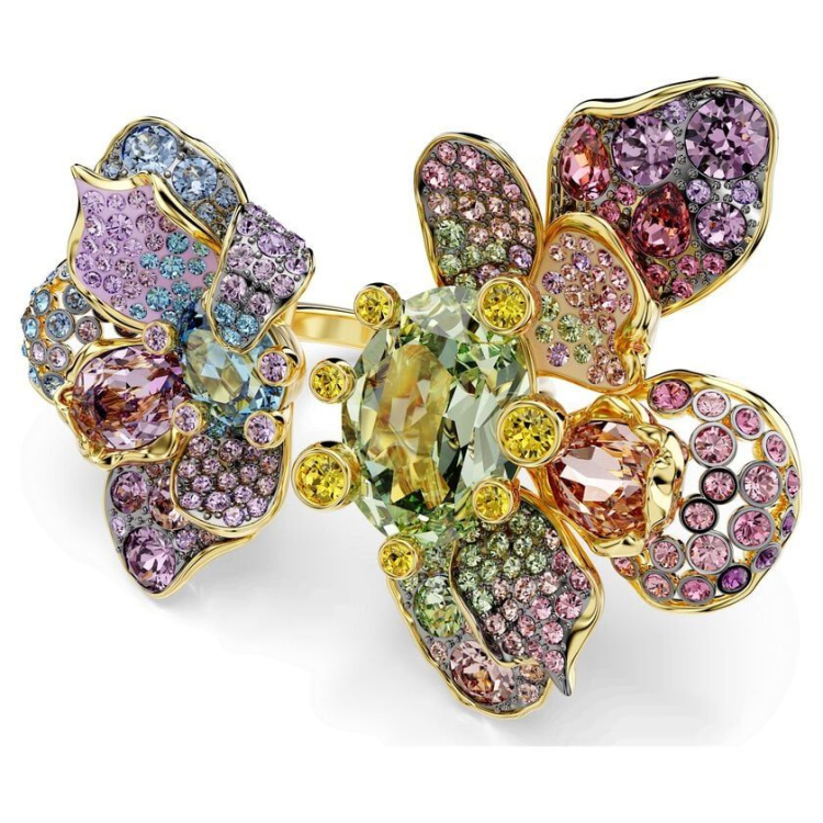 Idyllia ring Mixed cuts, Pavé, Flower, Multicolored, Mixed metal finish