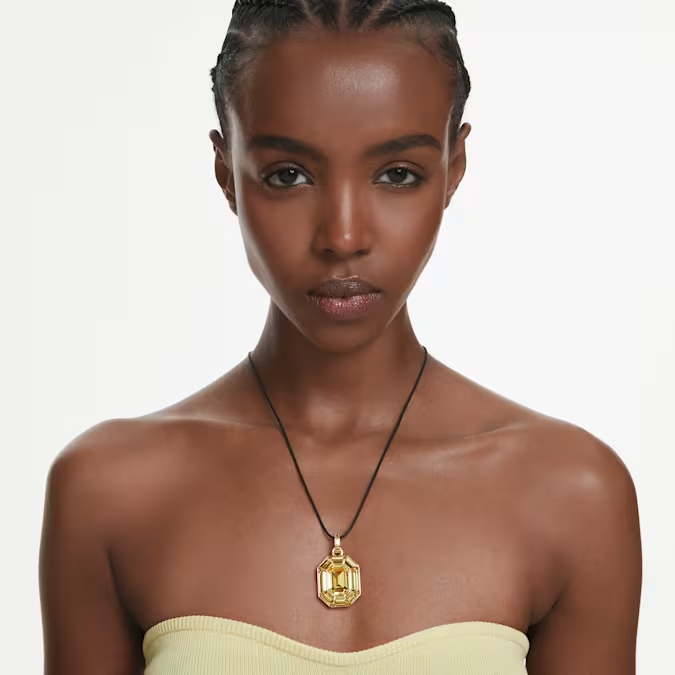 Lucent pendant, Octagon shape, Yellow, Gold-tone plated