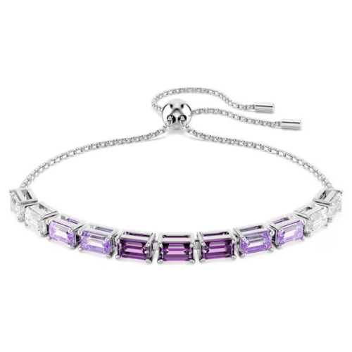 Matrix bracelet Baguette cut, Purple, Rhodium plated