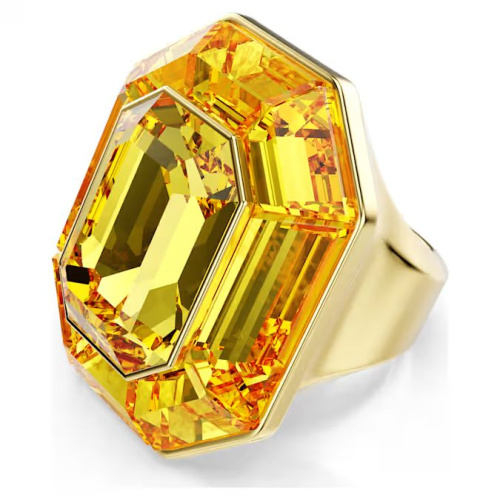 Lucent cocktail ring Octagon shape, Yellow, Gold-tone plated