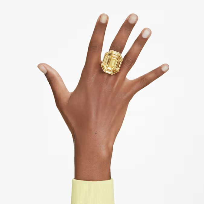 Lucent cocktail ring Octagon shape, Yellow, Gold-tone plated