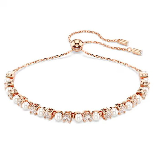 Matrix Tennis bracelet Crystal pearl, Round cuts, White, Rose gold-tone plated