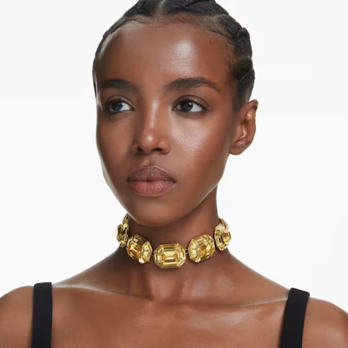 Lucent choker Octagon shape, Yellow, Gold-tone plated