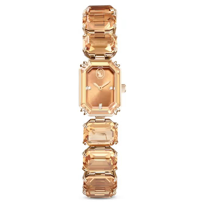 Watch Octagon cut bracelet, Brown, Champagne gold-tone finish