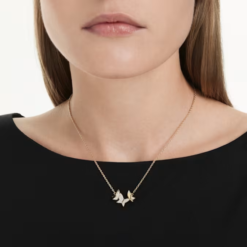 Idyllia Lilia necklace Butterfly, White, Gold-tone plated
