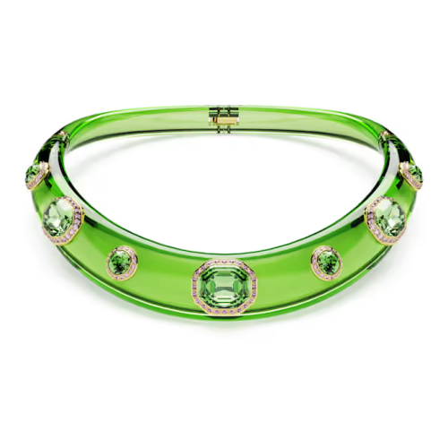 Choker Mixed cuts, Green, Gold-tone plated