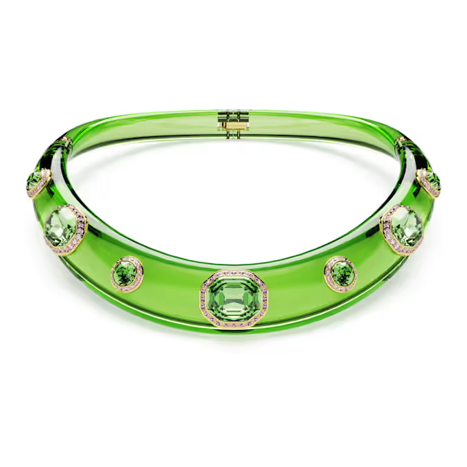Choker Mixed cuts, Green, Gold-tone plated