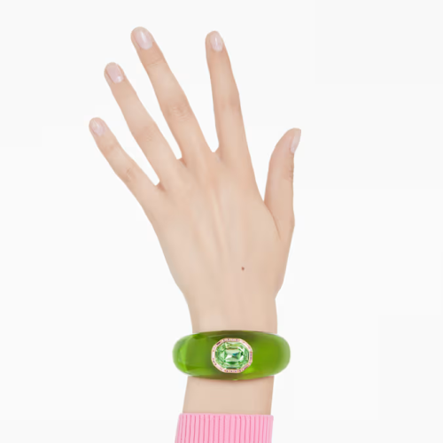 Dulcis cuff Octagon cut, Green, Gold-tone plated