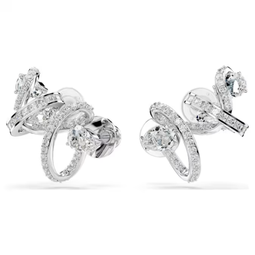 Hyperbola ear cuff Mixed cuts, White, Rhodium plated