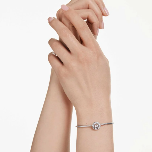 Dextera bangle Round cut, White, Rhodium plated