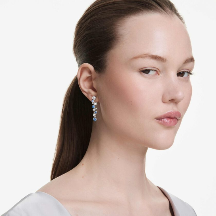 Constella drop earrings Mixed cuts, Blue, Rhodium plated