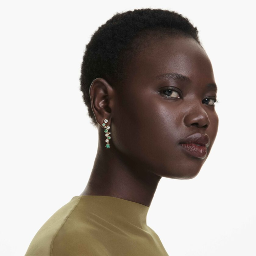Constella drop earrings Mixed cuts, Green, Gold-tone plated