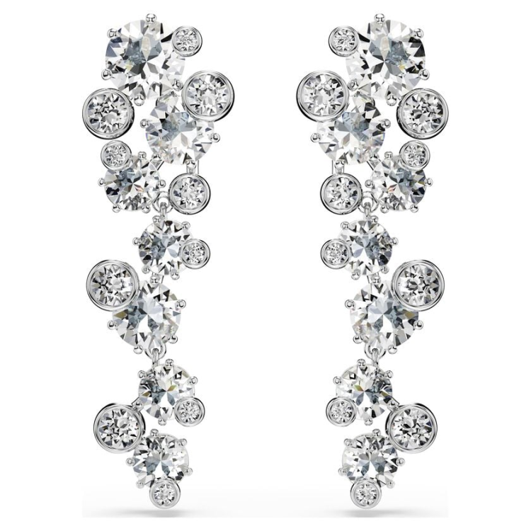 Constella drop earrings Mixed cuts, White, Rhodium plated