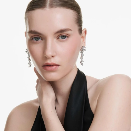 Constella drop earrings Mixed cuts, White, Rhodium plated