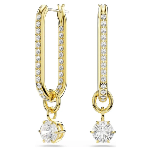 Constella drop earrings Round cut, White, Gold-tone plated