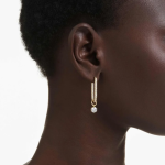 Constella drop earrings Round cut, White, Gold-tone plated