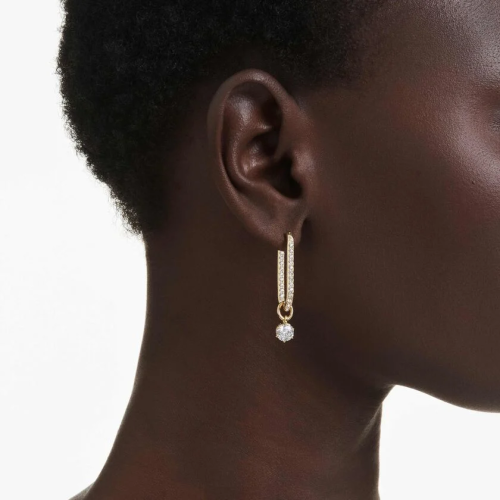 Constella drop earrings Round cut, White, Gold-tone plated