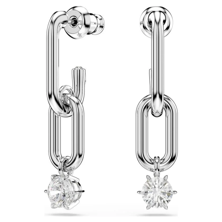 Constella drop earrings Crystal pearl, Round cut, White, Rhodium plated