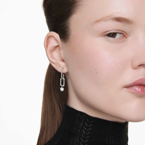 Constella drop earrings Crystal pearl, Round cut, White, Rhodium plated