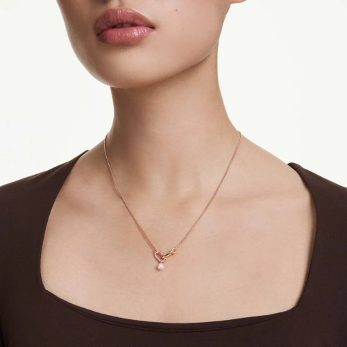 Constella pendant Crystal pearl, Round cut, White, Rose gold-tone plated