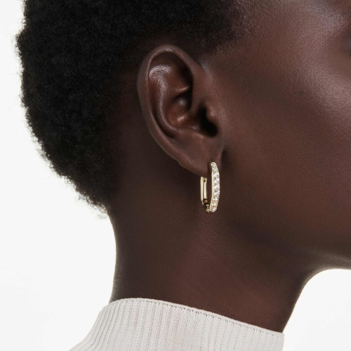 Dextera hoop earrings Octagon shape, Round cut, White, Gold-tone plated
