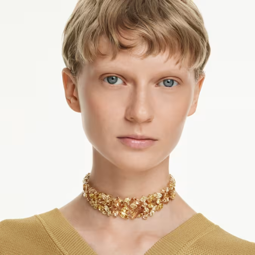 Gema choker, Mixed cuts, Yellow, Gold-tone plated