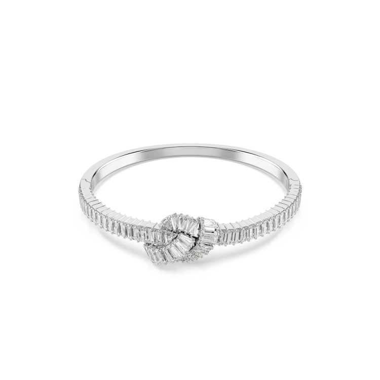 Matrix bangle, Baguette cut, Knot, White, Rhodium plated