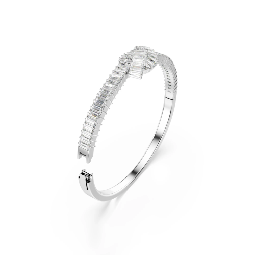 Matrix bangle, Baguette cut, Knot, White, Rhodium plated