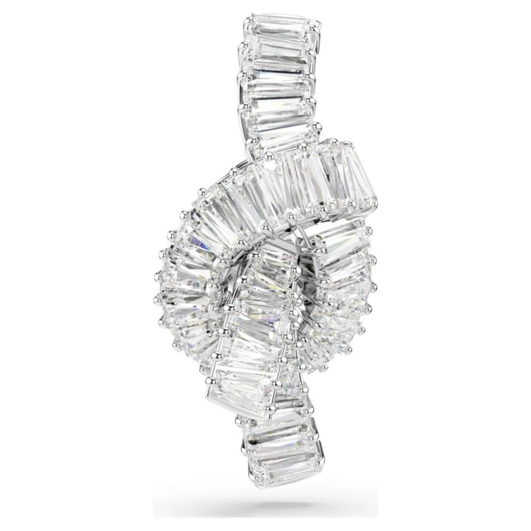 Matrix tack pin Baguette cut, Knot, White, Rhodium plated