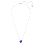 Bella V pendant Round cut, Blue, Rhodium plated