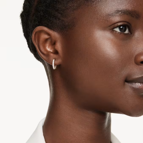 Matrix Vittore hoop earrings Round cut, White, Gold-tone plated