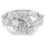 Matrix ring Baguette cut, Knot, White, Rhodium plated
