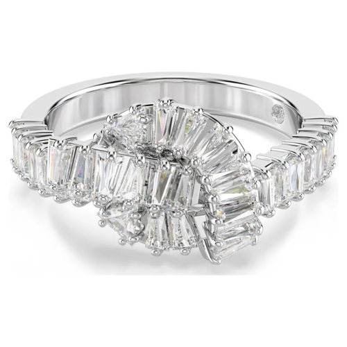Matrix ring Baguette cut, Knot, White, Rhodium plated