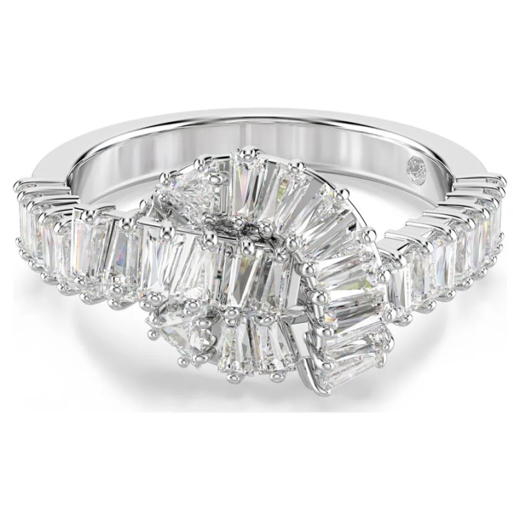 Matrix ring Baguette cut, Knot, White, Rhodium plated
