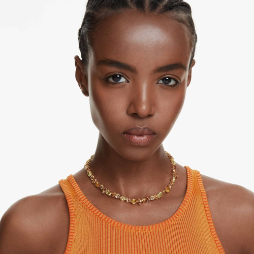 Gema Tennis necklace Mixed cuts, Yellow, Gold-tone plated