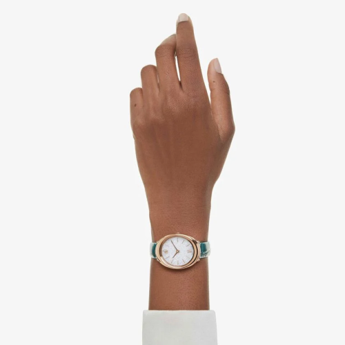 Imber watch Swiss Made, Leather strap, Green, Rose gold-tone finish