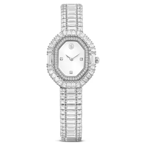 Matrix Octagon watch Baguette cut, Metal bracelet, Silver tone, Stainless steel