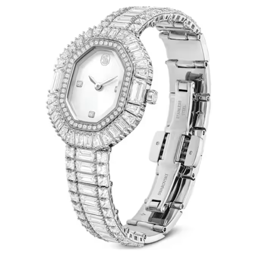 Matrix Octagon watch Baguette cut, Metal bracelet, Silver tone, Stainless steel