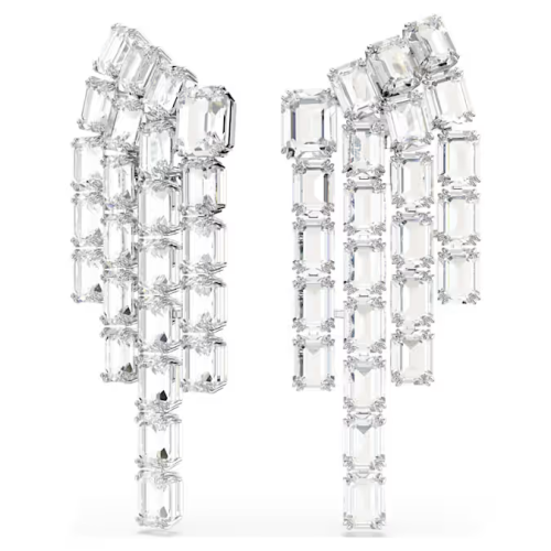 Millenia clip earrings Octagon cut, Chandelier, White, Rhodium plated